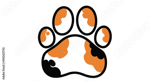Stylized Orange and Black Paw Print with Bold Outlines