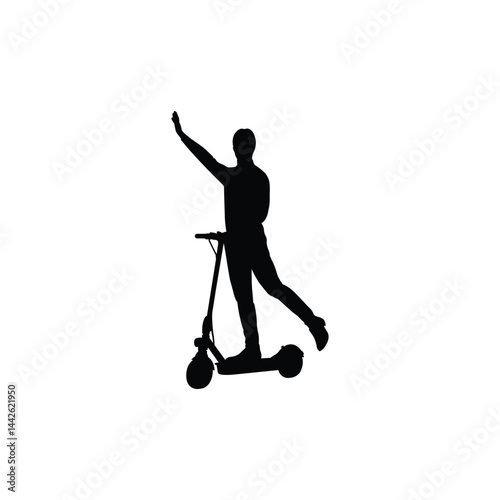 silhouette of a man riding a scooter
