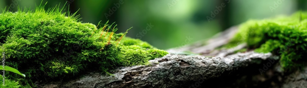 Green moss with relax mood in green forest concept. Lush green moss on a weathered tree bark Green moss with relax mood in green forest concept. Lush green moss on a weathered tree bark