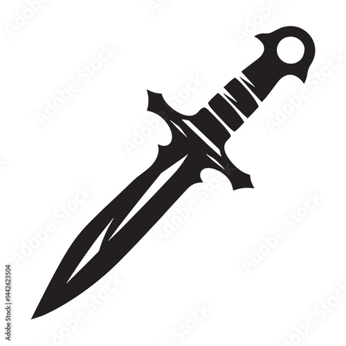 Double-edged Dagger silhouette, sharp and symmetrical for precision – Dagger illustration – Minimalist Dagger vector – Weapon silhouette

