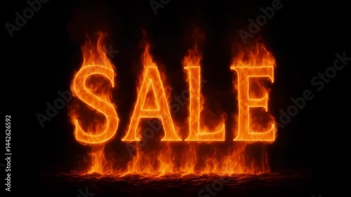 Burning SALE text in flames on black background