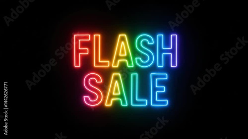 Flash sale neon sign in rainbow colors on black