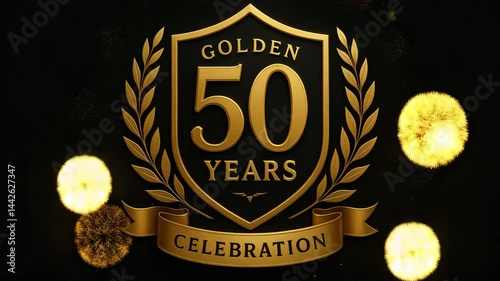 Golden 50 years celebration badge with sparkles