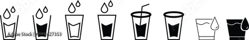 classic water glass icon set. Soft Water drops Line icon, Design, Pixel perfect, Editable stroke. Logo, Sign, Symbol. falling drops into glass pipe icon Refreshing Hydration on transparent background