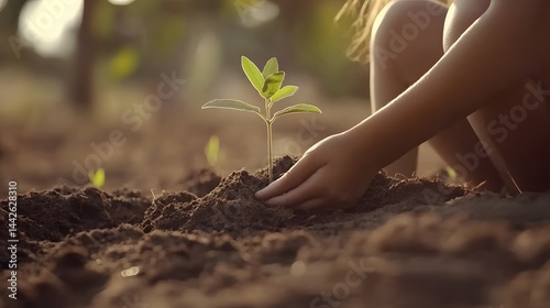 Child planting seedling growth nature and environmentalism