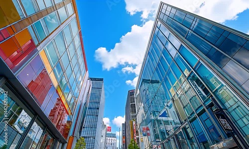 Modern Buildings With Colorful Geometric Design Under Blue Sky in Tokyo Japan