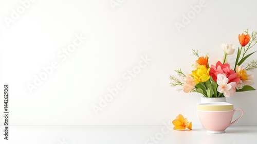 Spring floral arrangement on a white surface