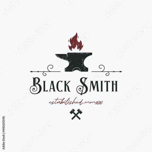 Blacksmith logo design elements and vintage retro work tools.