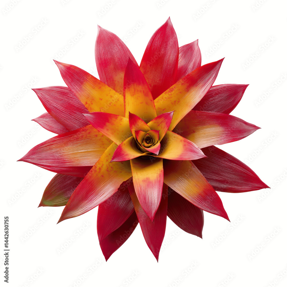 Vibrant Red and Gold Bromeliad Flower, Top View Vibrant Red and Gold Bromeliad Flower, Top View