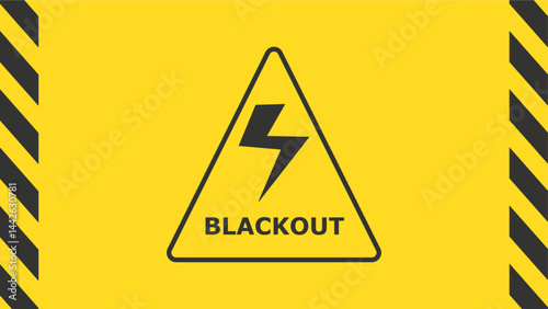 Triangular blackout warning sign with lightning bolt symbol and striped hazard borders on a solid yellow background