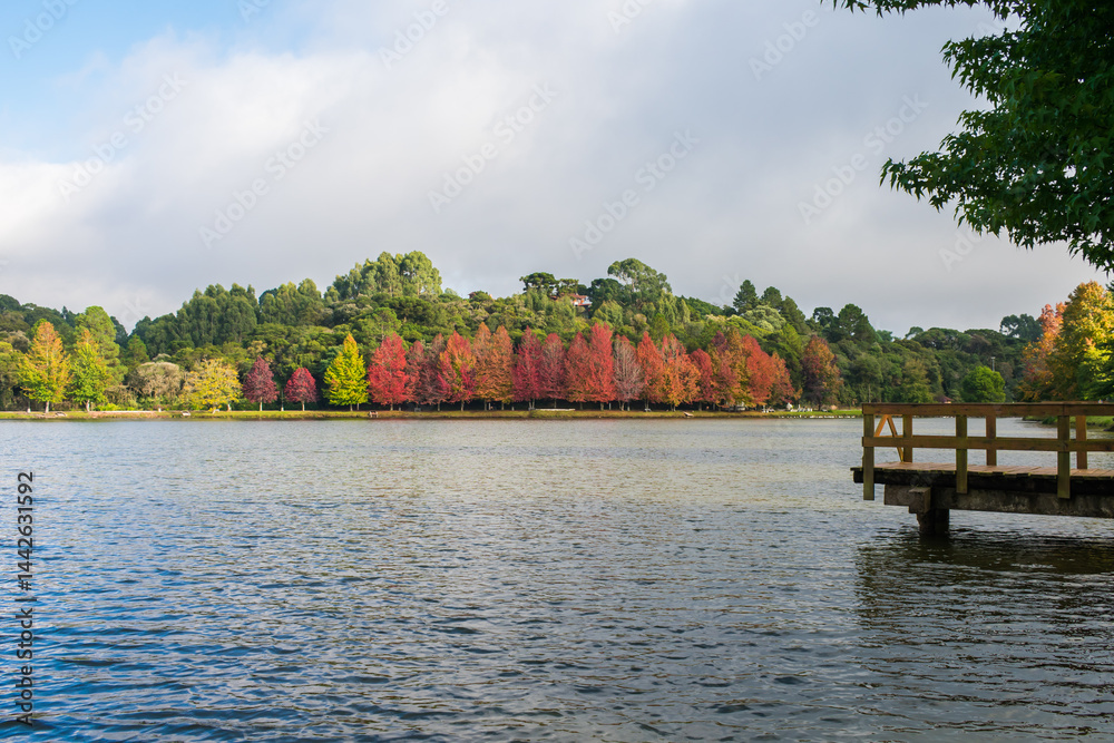 Sao Bernardo Lake in Autumn. Tourist destination in Sao Francisco de Paula, South of Brazil