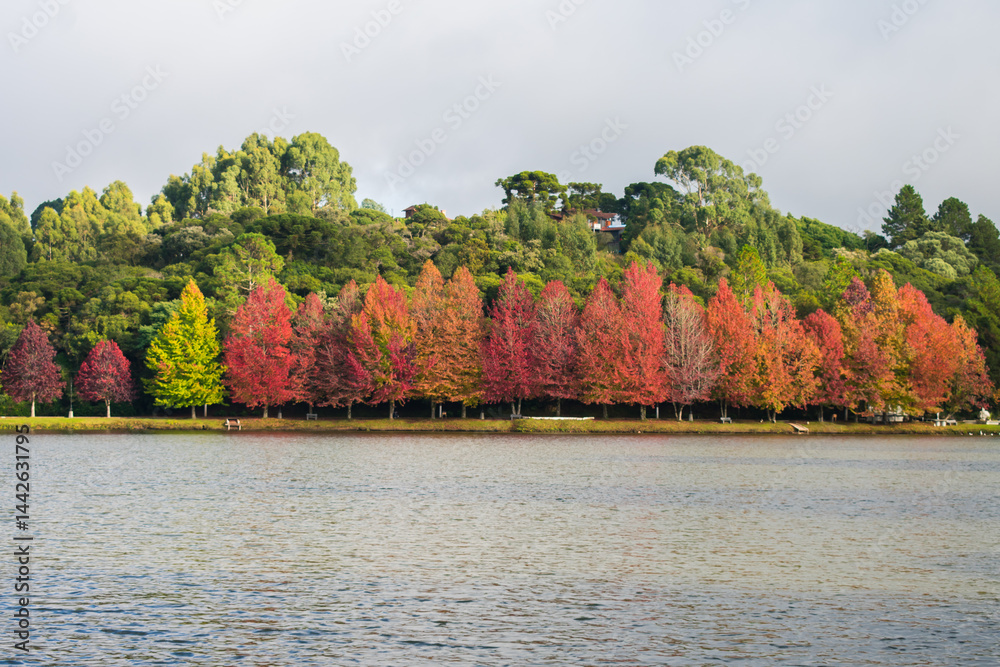Sao Bernardo Lake in Autumn. Tourist destination in Sao Francisco de Paula, South of Brazil