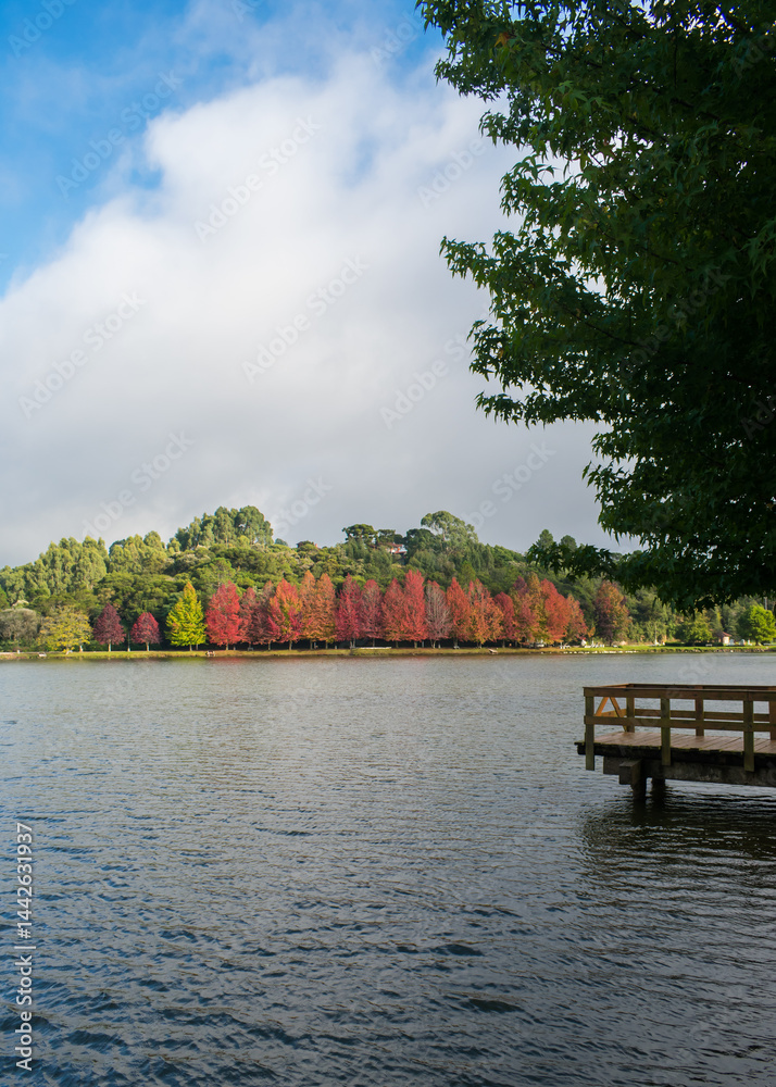 Sao Bernardo Lake in Autumn. Tourist destination in Sao Francisco de Paula, South of Brazil