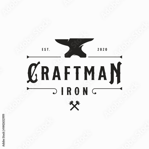 Blacksmith logo design elements and vintage retro work tools.