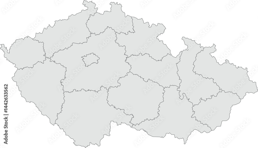 Vector map of the Czech Republic showing all regions with clearly defined borders and country outline. Grey color scheme with dark contours. Perfect for educational, infographic, and professional use. Vector map of the Czech Republic showing all regions with clearly defined borders and country outline. Grey color scheme with dark contours. Perfect for educational, infographic, and professional use.