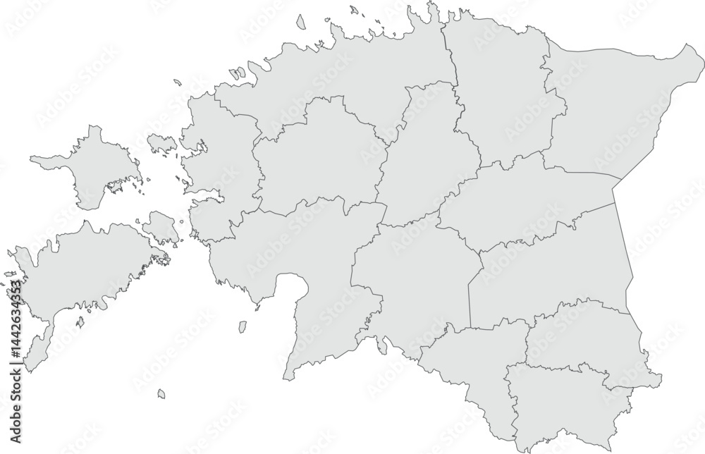 Obraz premium Vector map of Estonia showing all regions with clearly defined borders and country outline. Grey color scheme with dark contours. Suitable for educational, infographic, and professional use.