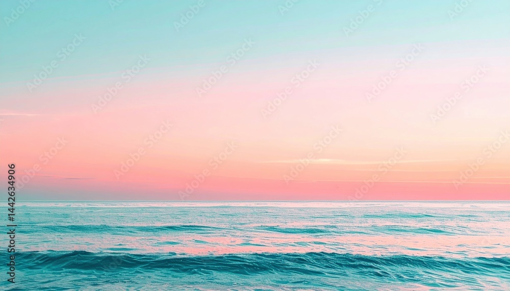 Naklejka premium Serene sunset over calm ocean waves coastal location nature photography tranquil environment wide angle view peaceful concept for relaxation