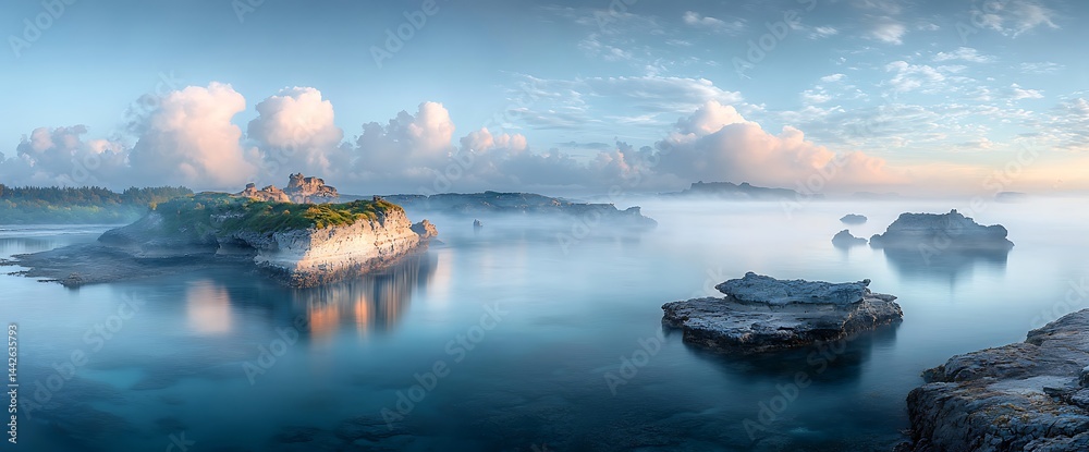 Naklejka premium Misty Coastal Sunrise