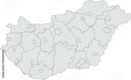 Vector map of Hungary showing all regions with clearly defined borders and country outline. Grey color scheme with dark contours. Perfect for educational, infographic, and professional use.

