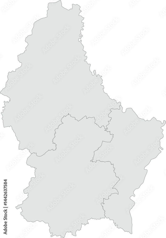 Obraz premium Vector map of Luxembourg showing all regions with clearly defined borders and country outline. Grey color scheme with dark contours. Perfect for educational, infographic, and professional use.