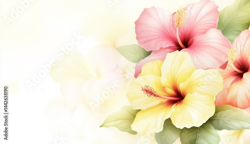 Delicate hibiscus blossoms in pastel hues