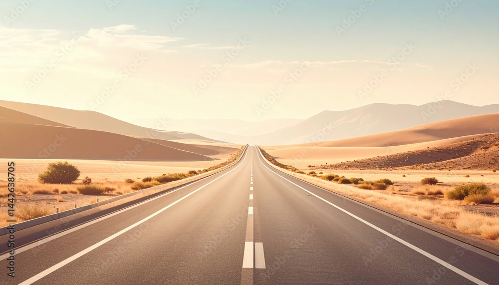 Fototapeta premium Endless road journey desert landscape scenic view warm environment perspective concept
