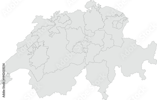 Vector map of Switzerland showing all cantons with clearly defined borders and country outline. Grey color scheme with dark contours. Perfect for educational, infographic, and presentation use.