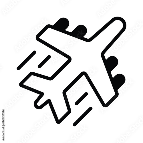 A well designed glyph style icon showing flying plane