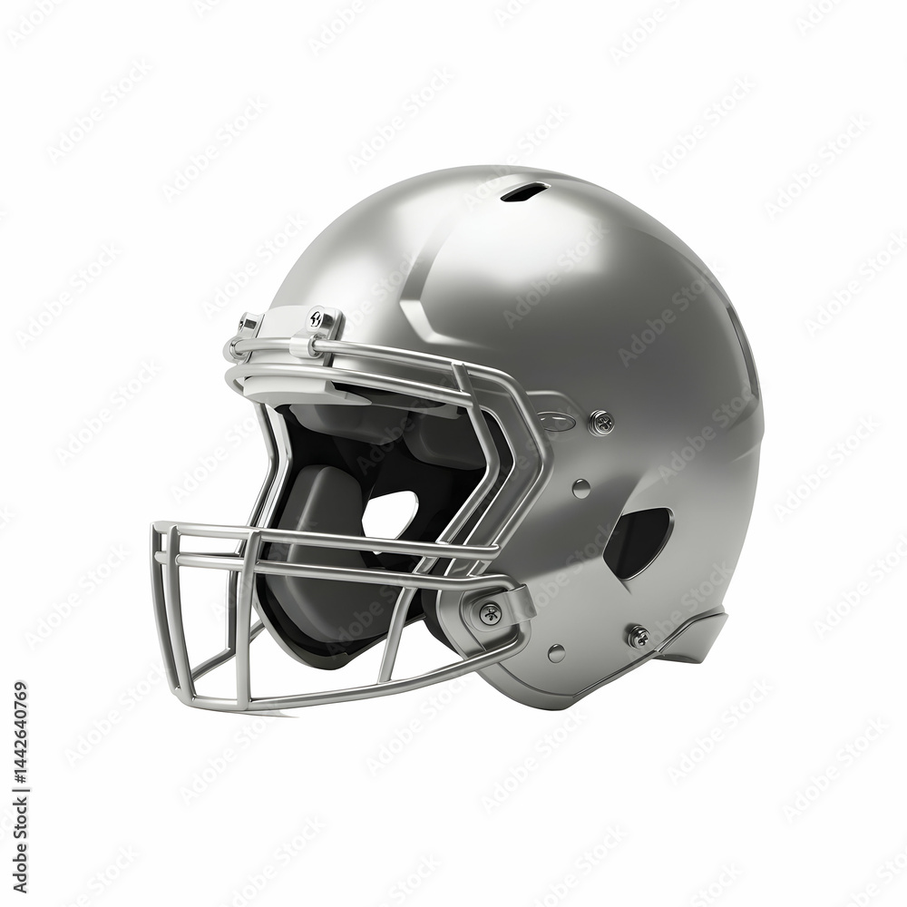 Fototapeta premium Silver Football Helmet Protective Gear for Gridiron Glory