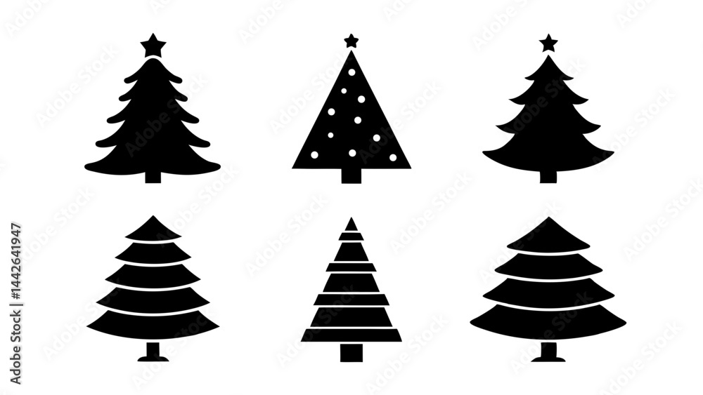 Obraz premium set of xmas tree silhouette vector on tranparent background