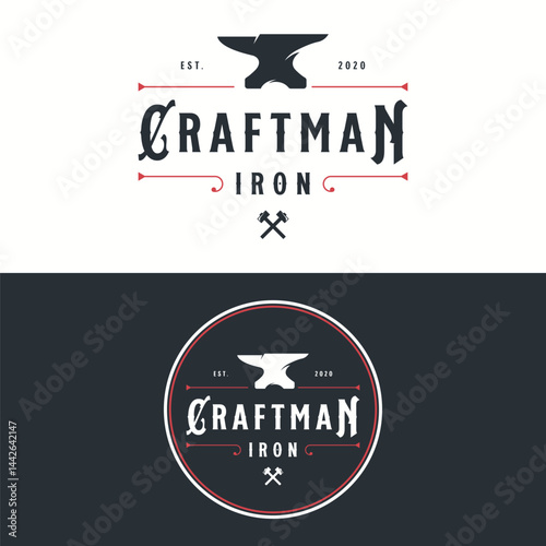 Blacksmith logo design elements and vintage retro work tools.