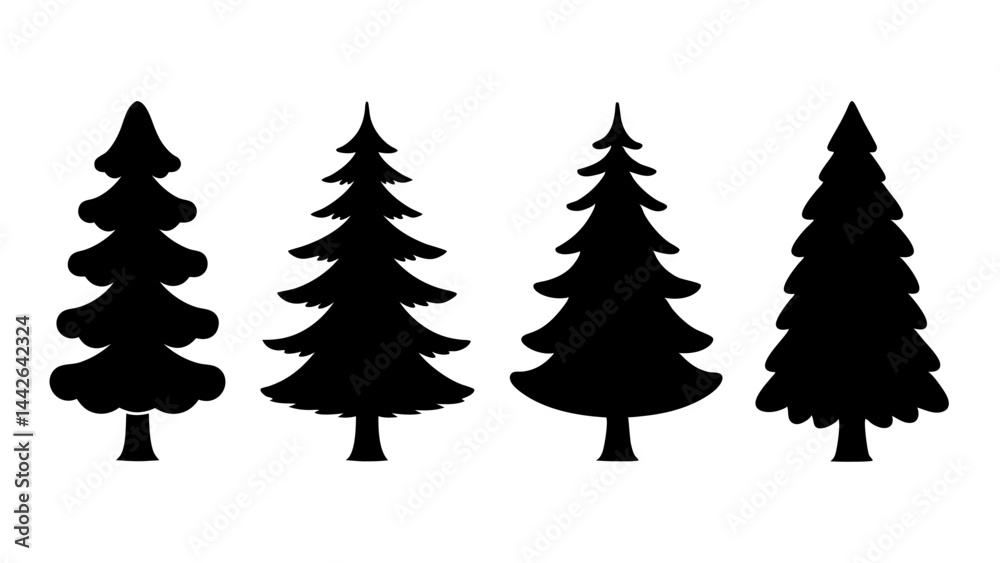 Obraz premium set of xmas tree silhouette vector on tranparent background