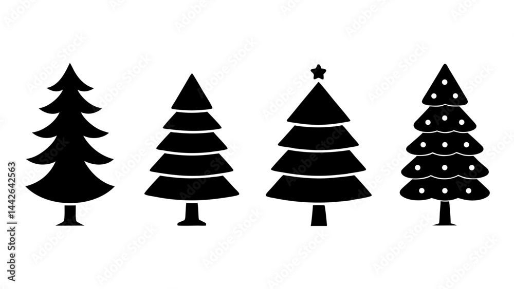 Obraz premium set of xmas tree silhouette vector on tranparent background