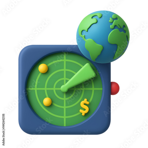Radar Scan with Globe – Concept of Surveillance and Navigation. transparent backgrounds. 