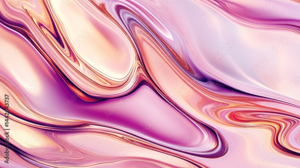 Fototapeta premium Abstract swirls of fluid paint in vibrant pinks and peachy tones.