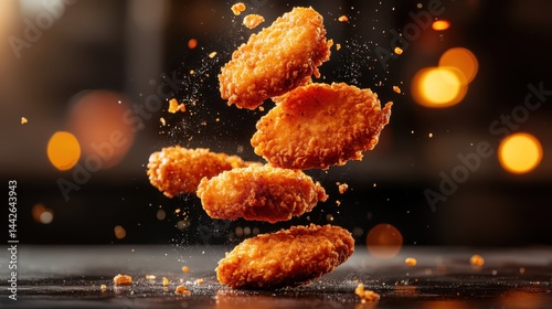 A stunning visual of perfectly fried chicken nuggets showcasing their appealing golden color, poised to attract attention and evoke cravings among food lovers.