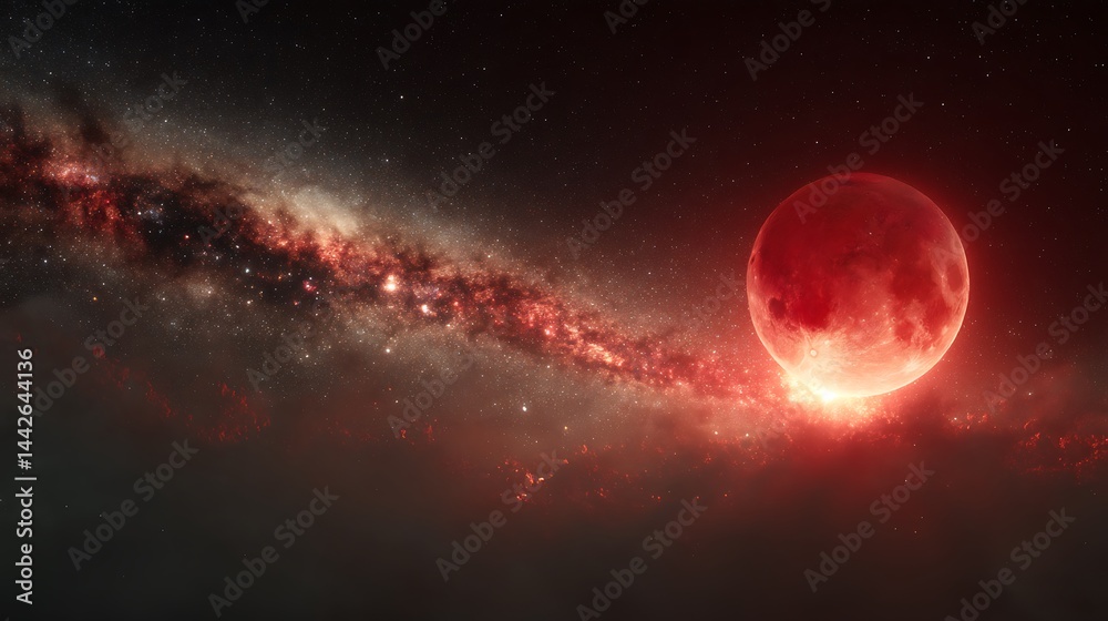 Obraz premium Blood moon over galaxy