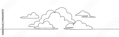 Cloud continuous one line drawing. Clouds in the sky.