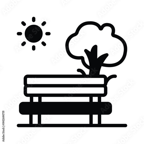 Download our premium glyph style icon showing garden bench