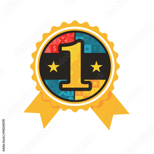 first place, award - colored badge, sticker, mark - vector illustration