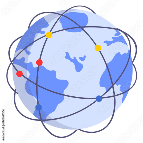 Remote Team or Global Business isometric Concept, Multi National Companies Vector color Icon Design, Location points on World Map Sign, hrm symbol, 