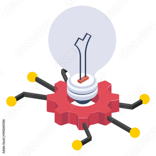 innovation in digital circuit isometric Concept, Bulb inside cogwheel vector color icon design, Business management stock illustration