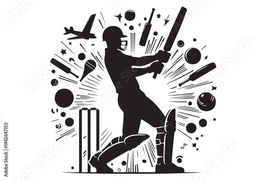Silhouettes of cricket player batsman logo vector silhouette, playing cricket logo icon design vector, cricket player logo playing short, silhouette of cricket player on isolated white background.