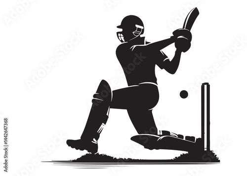 Silhouettes of cricket player batsman logo vector silhouette, playing cricket logo icon design vector, cricket player logo playing short, silhouette of cricket player on isolated white background.
