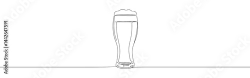 Beer mug continuous one line drawing. Lager beer tankards.