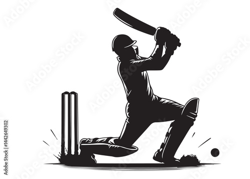 Silhouettes of cricket player batsman logo vector silhouette, playing cricket logo icon design vector, cricket player logo playing short, silhouette of cricket player on isolated white background.