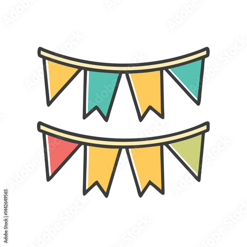 bunting flags party decorations on white background for web and graphic design