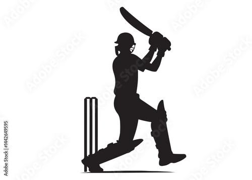 Silhouettes of cricket player batsman logo vector silhouette, playing cricket logo icon design vector, cricket player logo playing short, silhouette of cricket player on isolated white background.