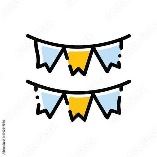 bunting flags party decorations on white background for web and graphic design