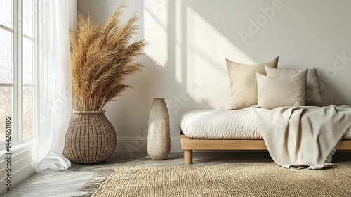 Cozy, minimalist living room with natural elements